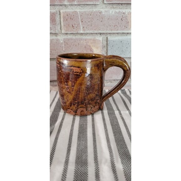 Vintage Hand Thrown Pottery Glazed Brown Mug Rustic Earthy Design - Picture 1 of 9